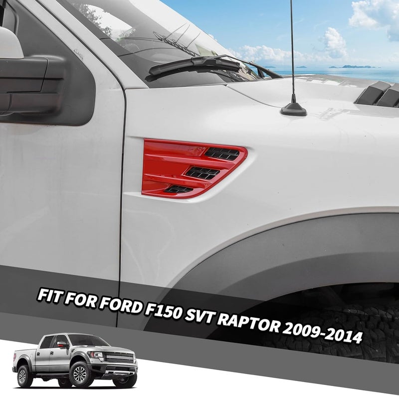 Jimen مناسب لفورد F-150 SVT رابتور 2009-2014، 2 قطعة غطاء تهوية جانبي للسيارة (أحمر) - Image 2